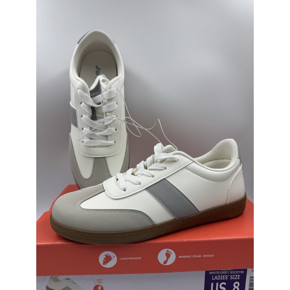 New J Sport Cecily Women’s Sneaker Suede White/Grey Low Top Shoes Size 8 US